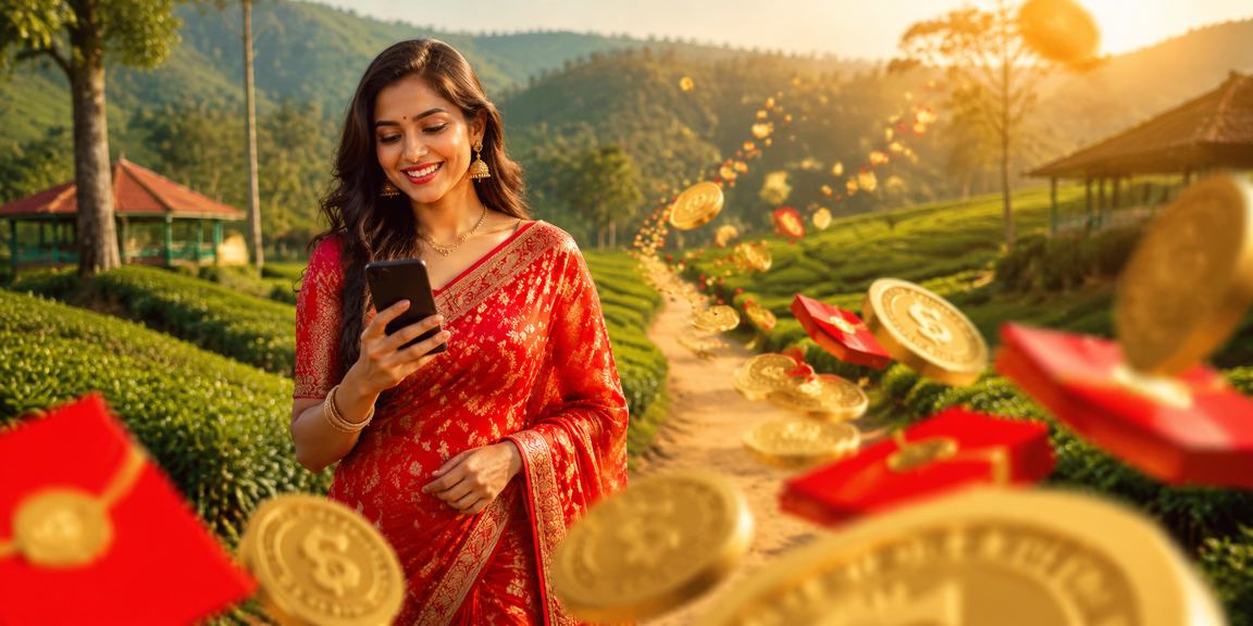 সিলেটে শাড়ি পরিহিতা নারীর হাতে gb999 রেড এনভেলপ বোনাস